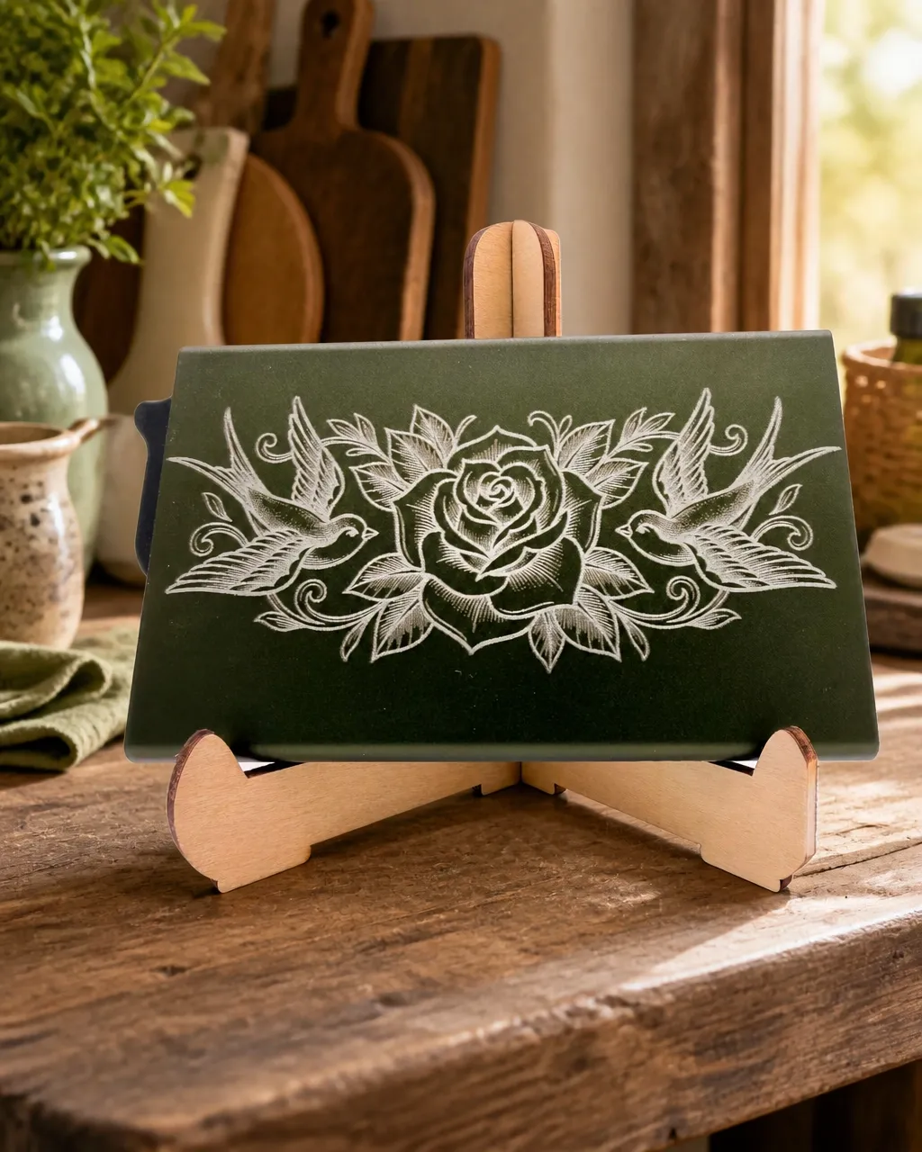 Code 118 green engraved wallet on wooden display stand code-118-green-engraved-wallet-on-display-stand